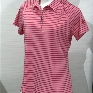 Adidas Women's LG Pink Striped Shirt Short Sleeve